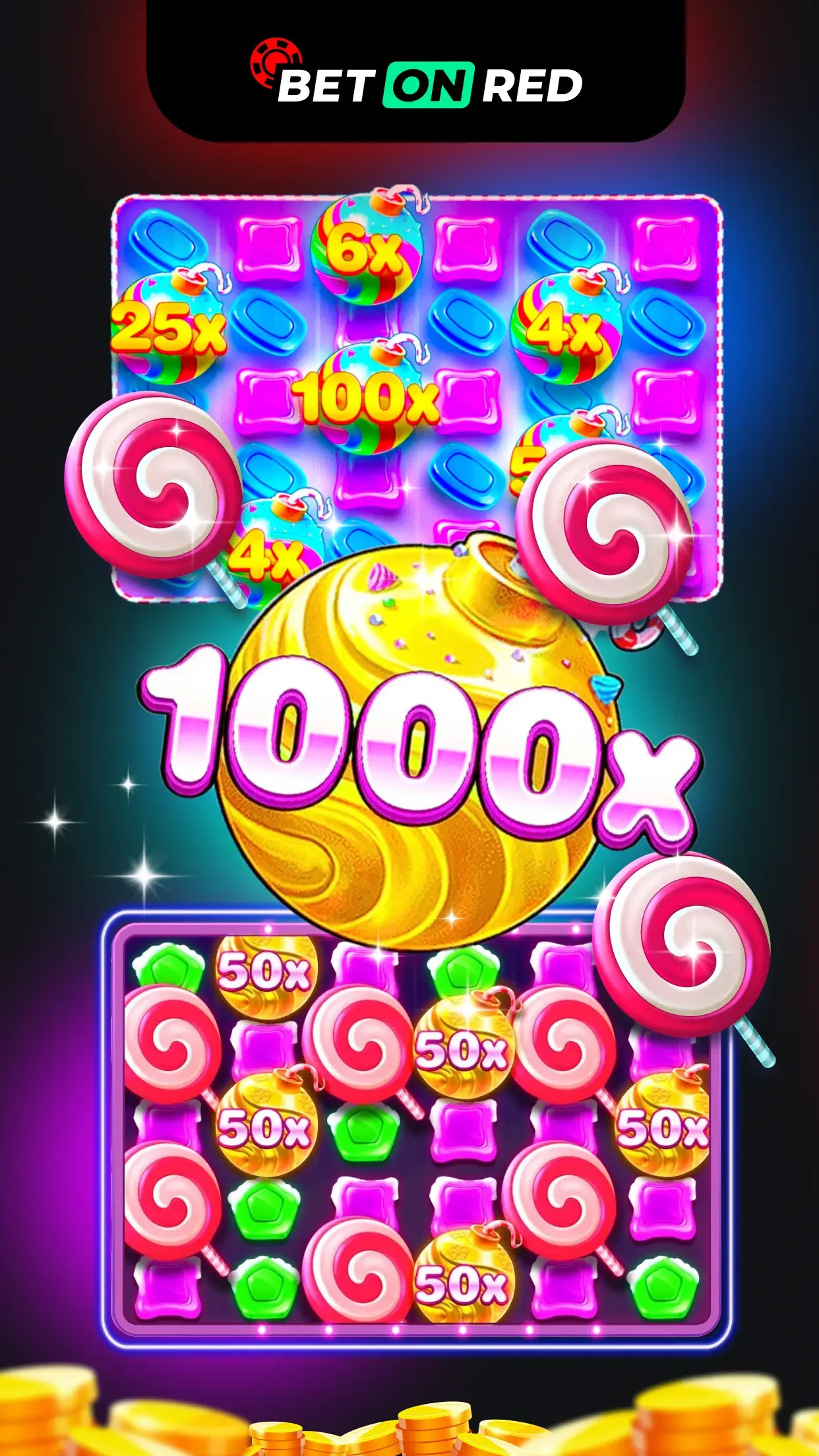 Promoción visual de BetOnRed app con juegos de casino